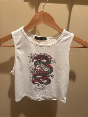 SHEIN White Black & Red Dragon Cropped Tank